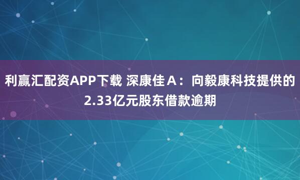 利赢汇配资APP下载 深康佳A:向毅康科技提供的2.33亿元股东借款逾期